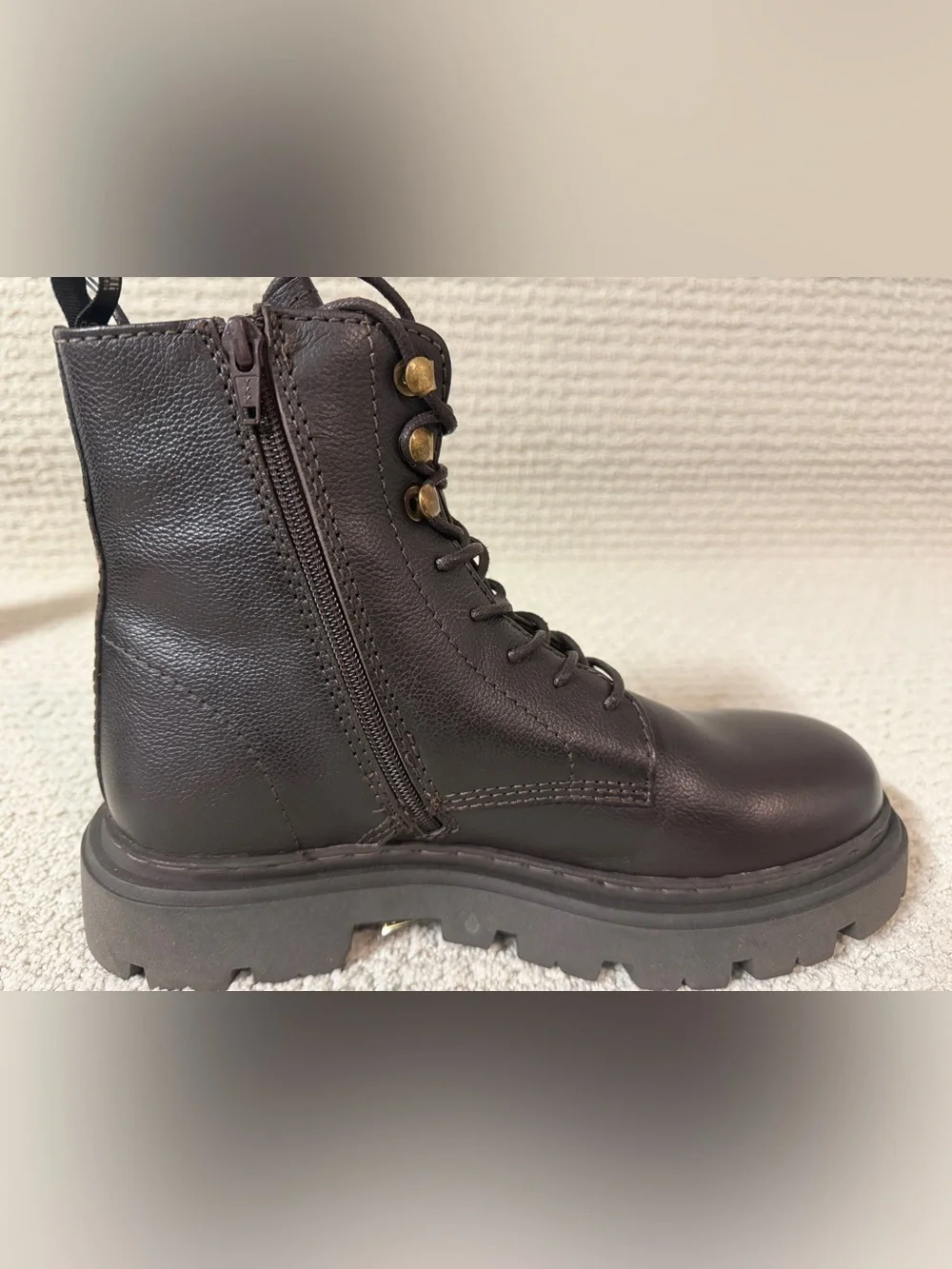 Cavalli Class Chocolate Brown Leather Combat Boots with Brass Accents